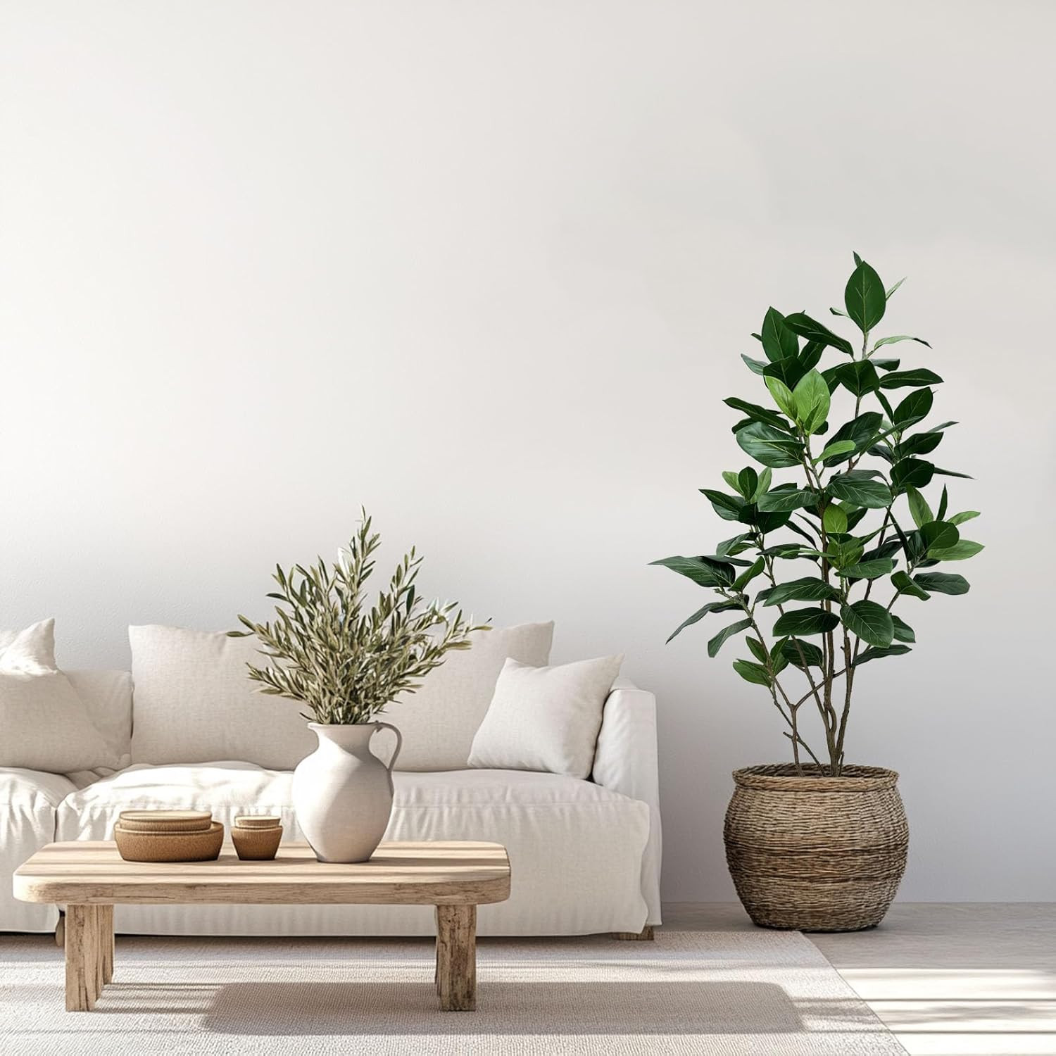 5Ft Realistic Ficus Altissima Tree with White Planter for Home Decor
