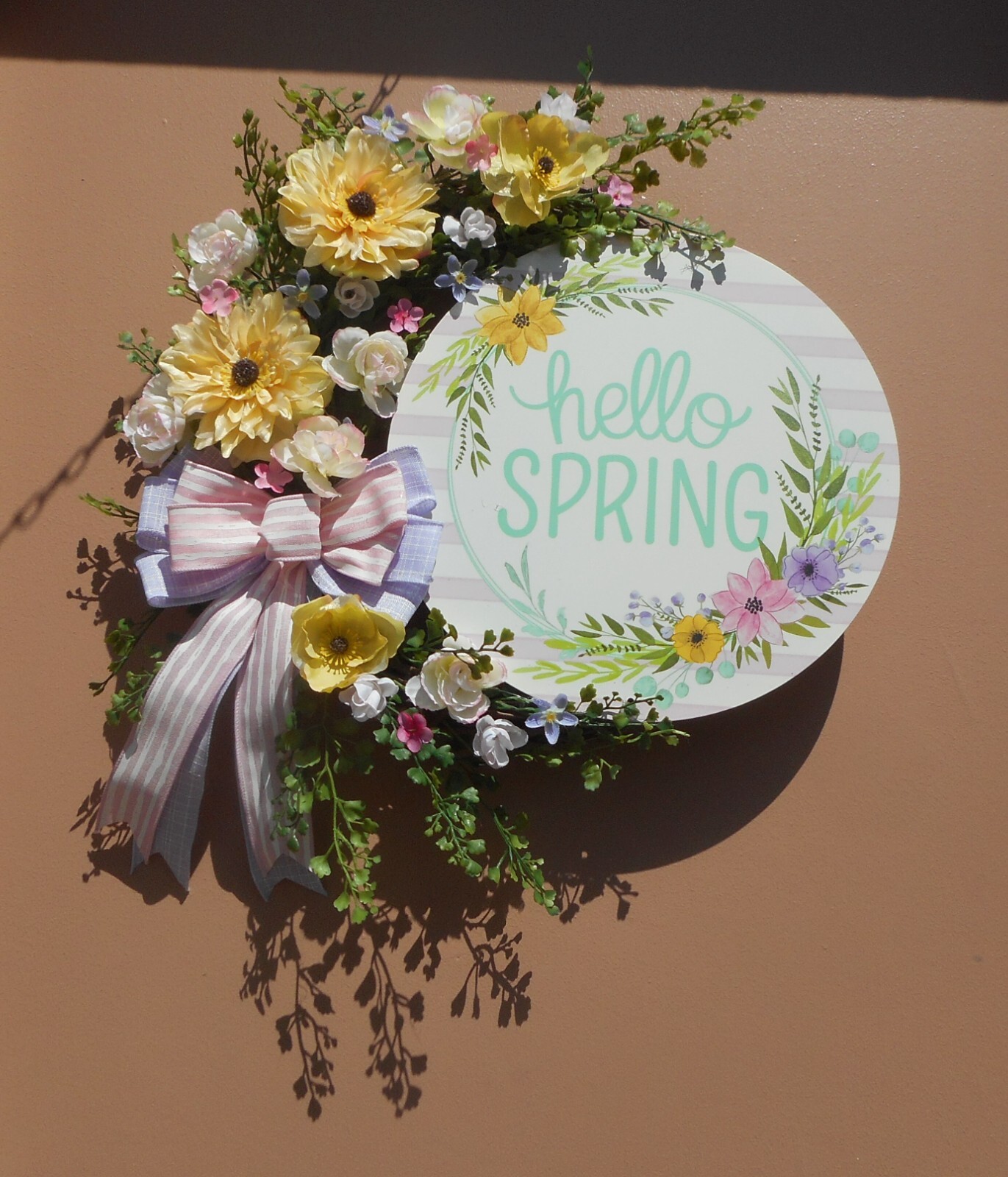17″ Hello Spring Pink Ranunculus Yellow Dahlia Purple Floral Grapevine Wreath