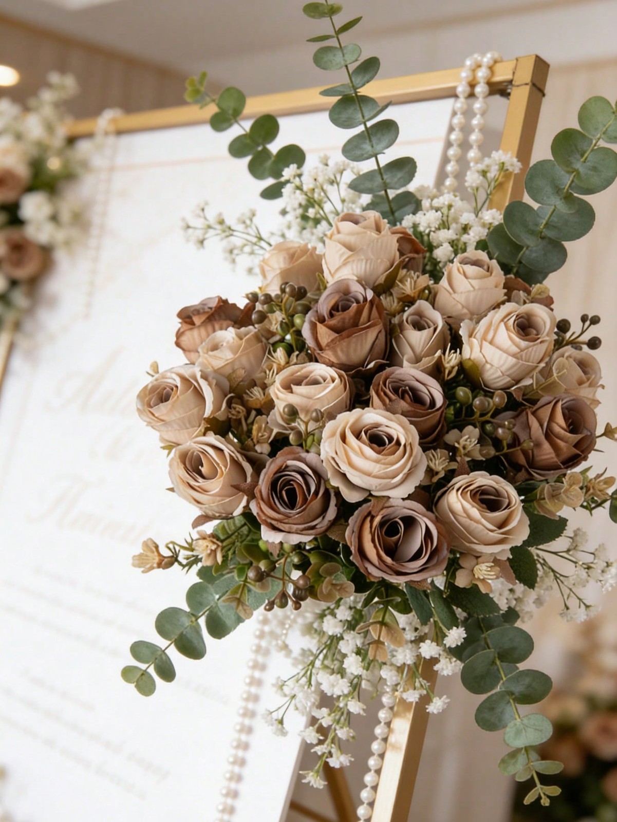 Brown Artificial Silk Rose Bouquet 3 Pieces For Wedding Home Decor