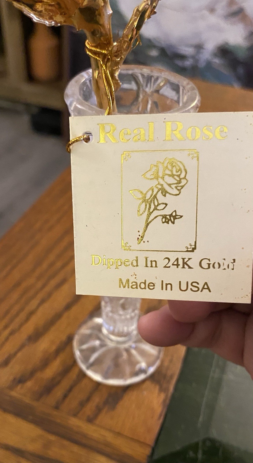 Real Rose Dipped In 24k Gold with Crystal Vase