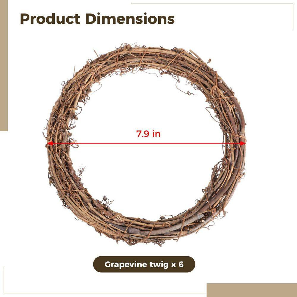 0.78 In. 6-Piece Natural Grapevine Wreath 8 In. Brown Artificial Plant Vine for