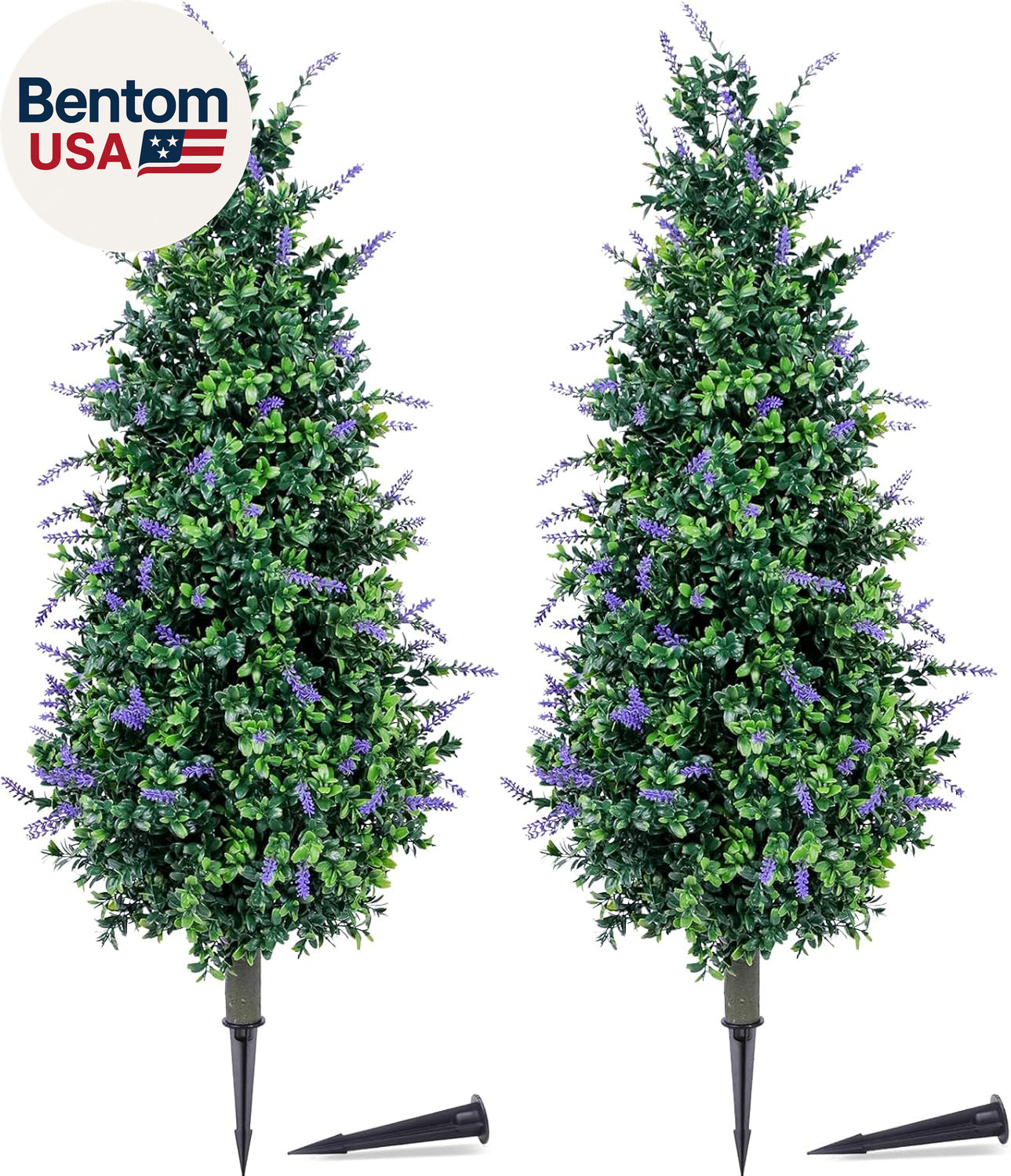 3Ft Artificial Topiary Trees with Lavender Set of 2 Outdoor Faux Plants Artifici