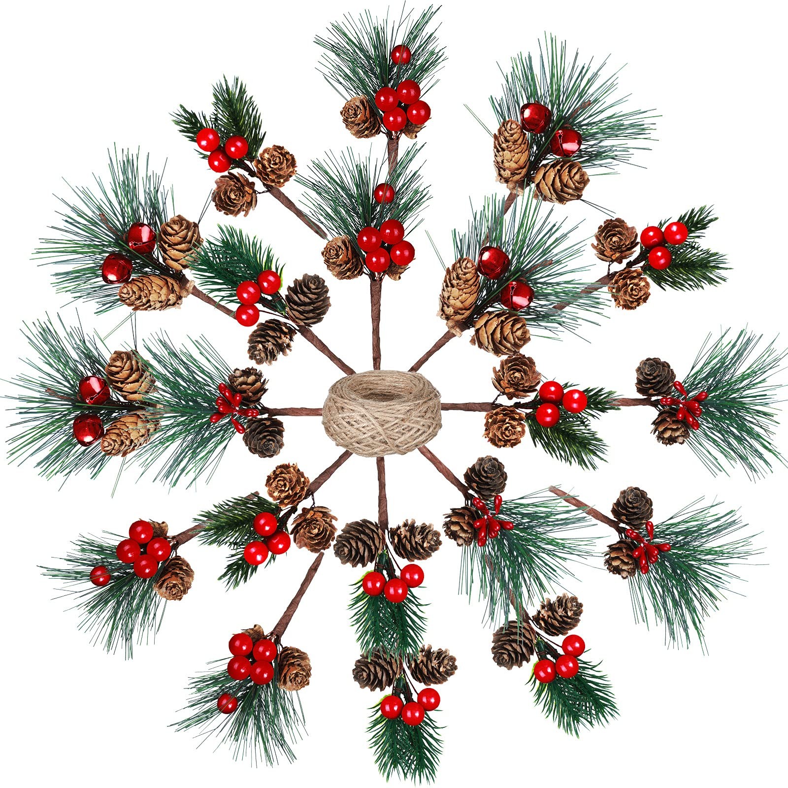 20 Pieces Christmas Artificial Pine Picks Set Simulation Pinecones Acorns Red…