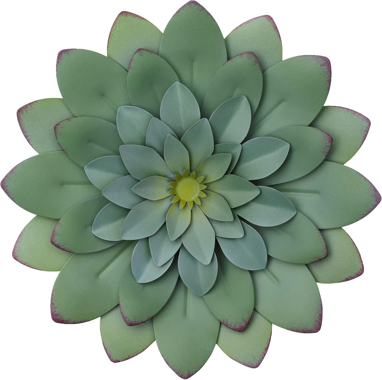 Succulent Metal Flowers Wall Decor – Green Hand Painted 3D Flower Art Decoration