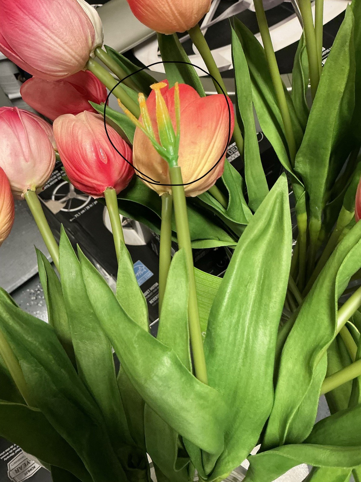 Nearly Natural Artificial Tulip Flower Arrangement Glass Vase