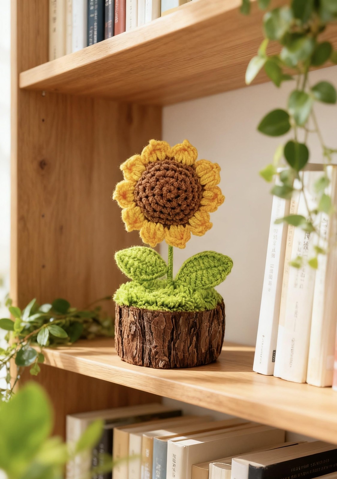 Crochet Sunflowers Bouquet, Handmade Knitted Flowers with Wooden Pot for Wome…