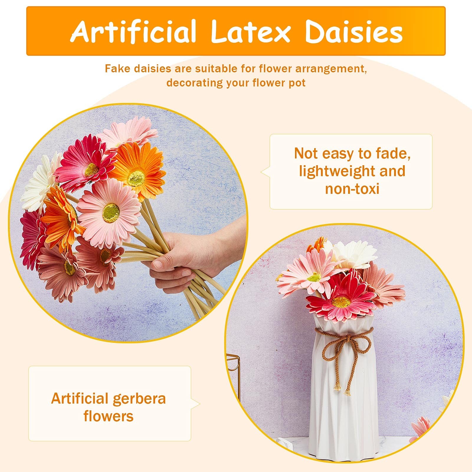 24 Pcs Artificial Gerbera Daisies Flowers 15 in Pink and Orange Fake Daisy Bo…