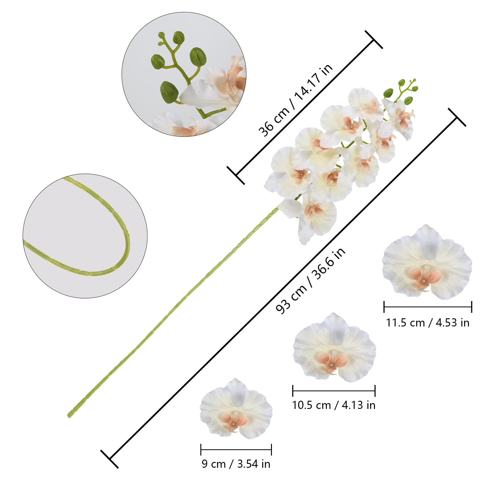 6PCS Champagne Orchids Artificial Flowers 36″ Artificial Silk Phalaenopsis Fl…