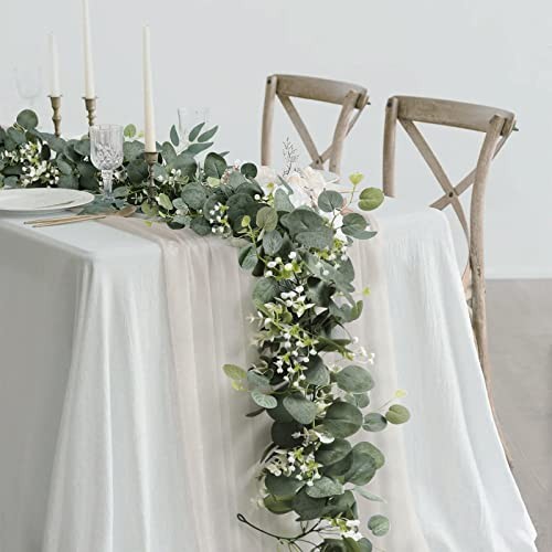 Artificial Eucalyptus Garland 2 Packs 5.9Ft Silver Dollar Eucalyptus 4pcs