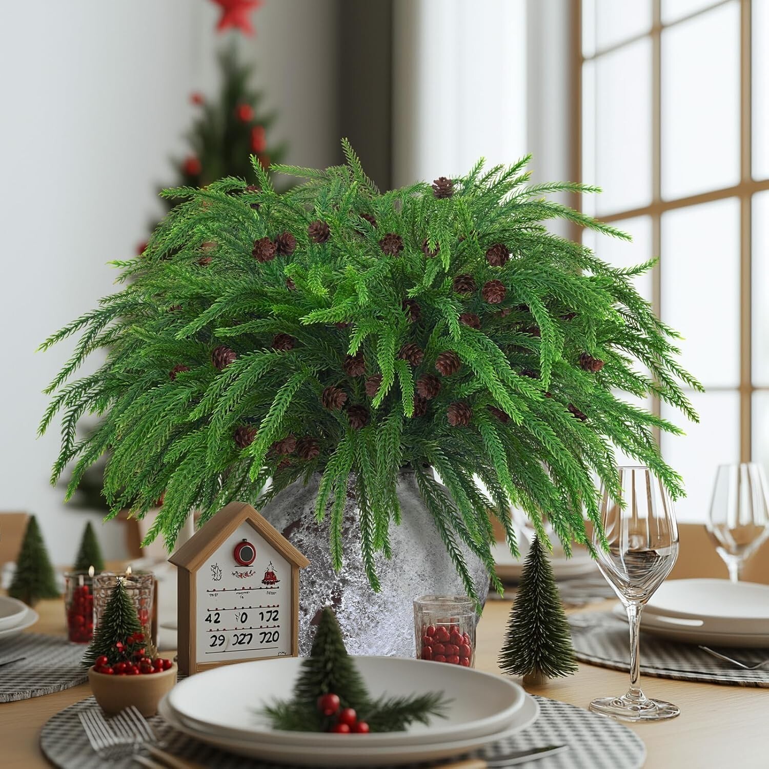 Dolicer 12 Pcs Christmas Decorations Norfolk Pine Stems, 17.7’’ Real Touch Norfo