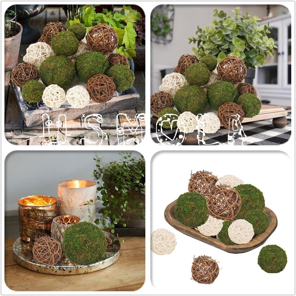 18Pcs Decorative Balls for Centerpiece Bowl – 6Pcs Fake Moss Balls + Rustic