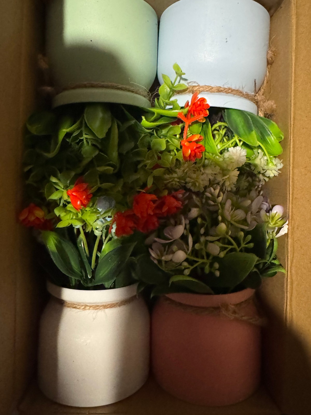 Set of 4 Colorful Mini Artificial Plant Pots