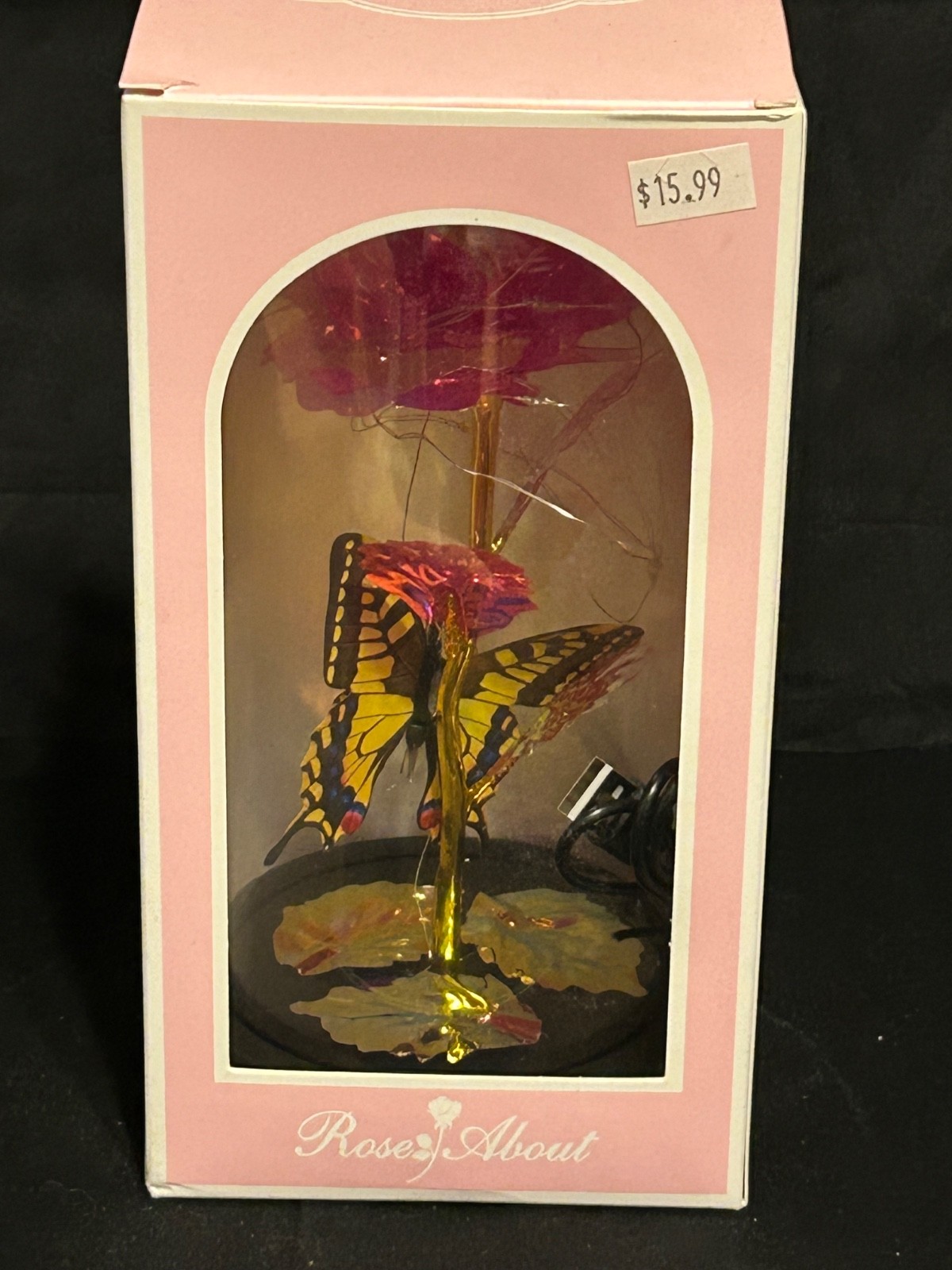 Rose About LED Light Up Encased Rose with Butterfly
