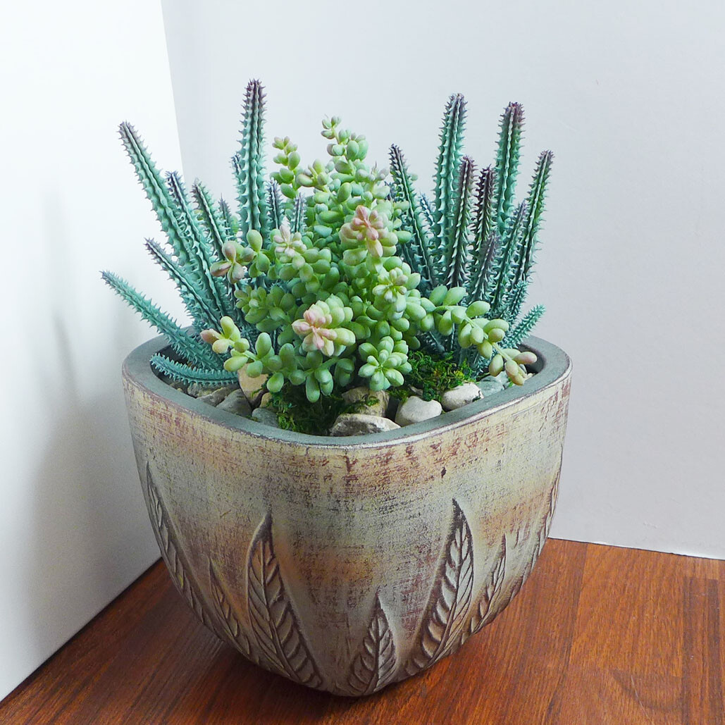 4 Pcs Artificial Plants Gray Succulents Cactus Bean Pearl Grass (#58)
