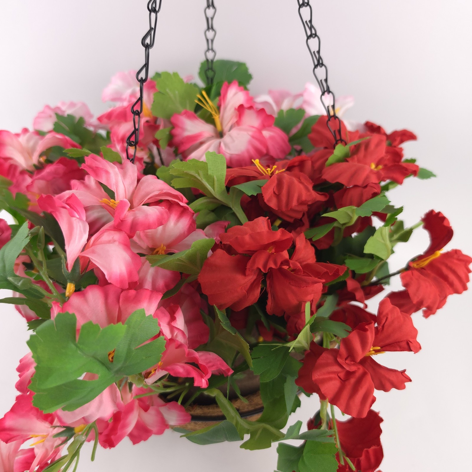 Wicker Park 20″ Faux Impatiens Hanging Basket Mixed Pink & Red Floral Decor