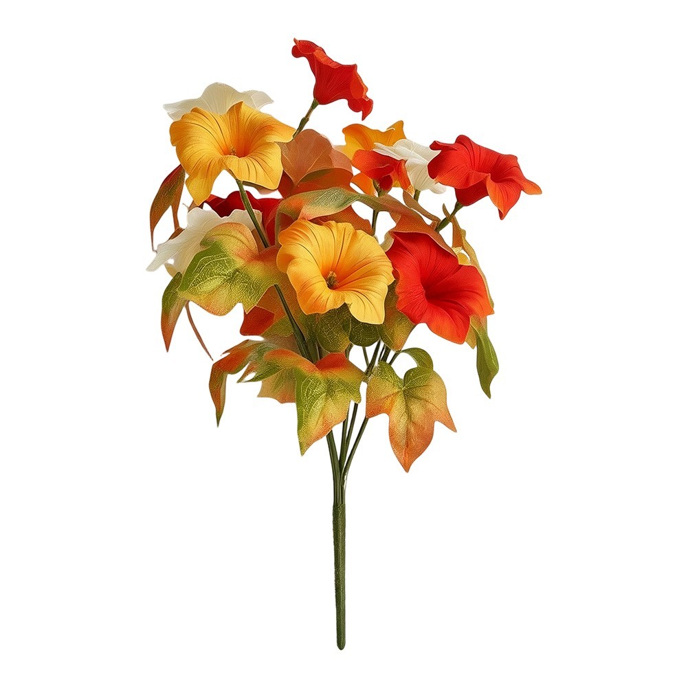 Artificial Petunias 17in Orange Yellow 6 Pack Sturdy Plastomer for Garden Decor