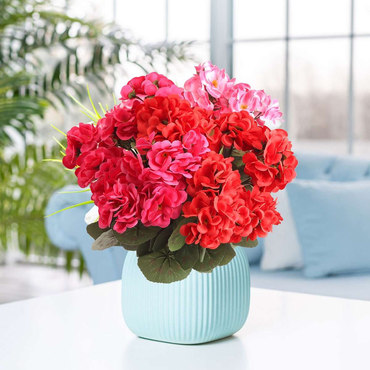 1-3 Pcs Artificial Geraniums Silk Flowers Outdoor Artificial Geranium Bush Red