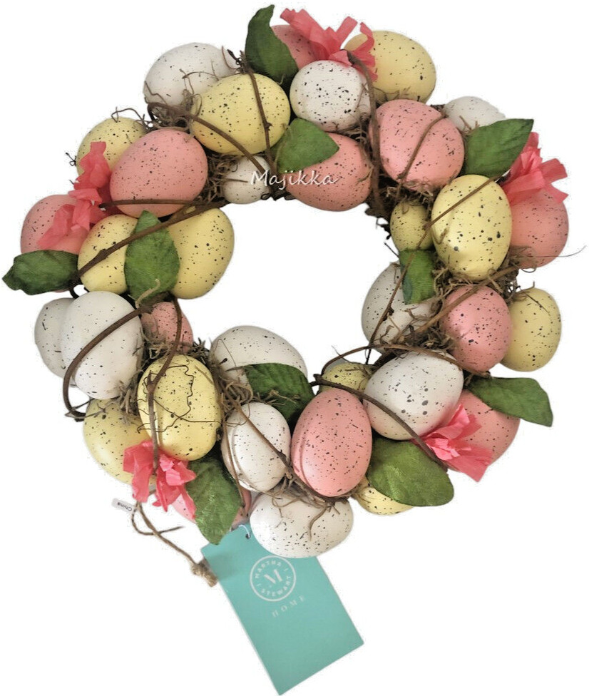 Martha Stewart Spring Easter Egg Wreath Speckled Pastel Pink White Yellow 12.5″