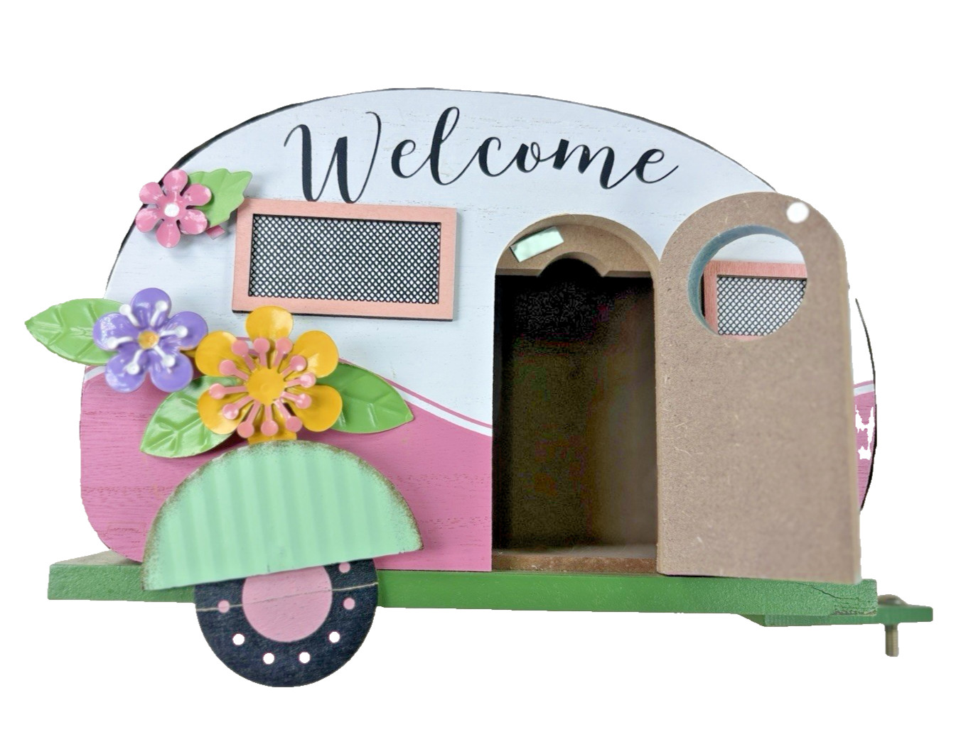 Retro Style Flowered Camper Bird House 6x10x3″ Wood & Metal Not Weather Resist