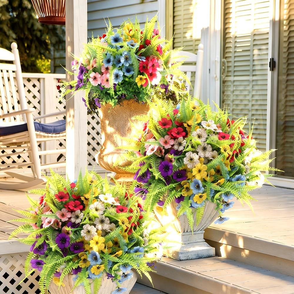 12 Bundles Faux Boston Fern & Eucalyptus – UV Resistant Outdoor Decor