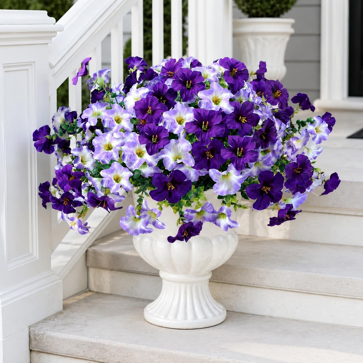 Artificial Petunia Flowers for Outdoors, 8 Bundles UV Resistant Realistic Silk F