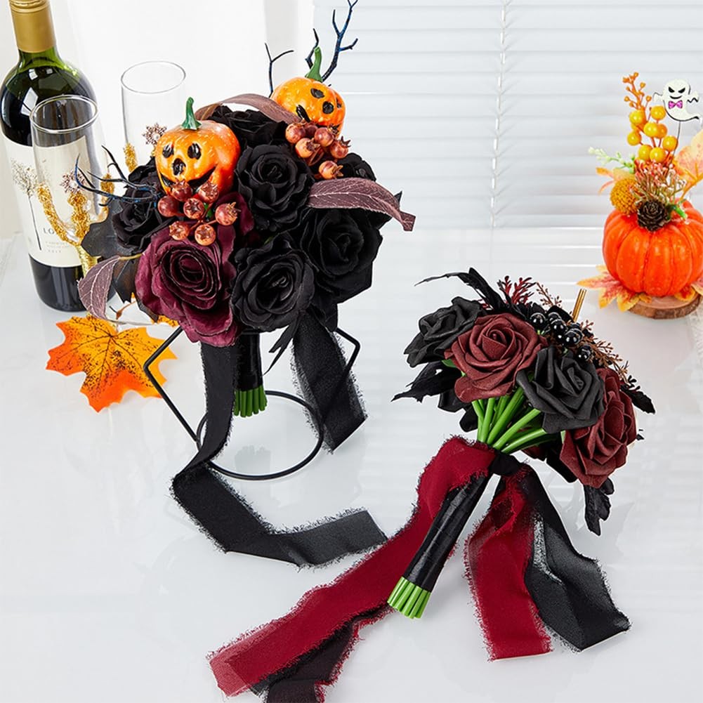 Wedding Bouquets For Bride Bridesmaid Black Burgundy Gothic Artificial Rose