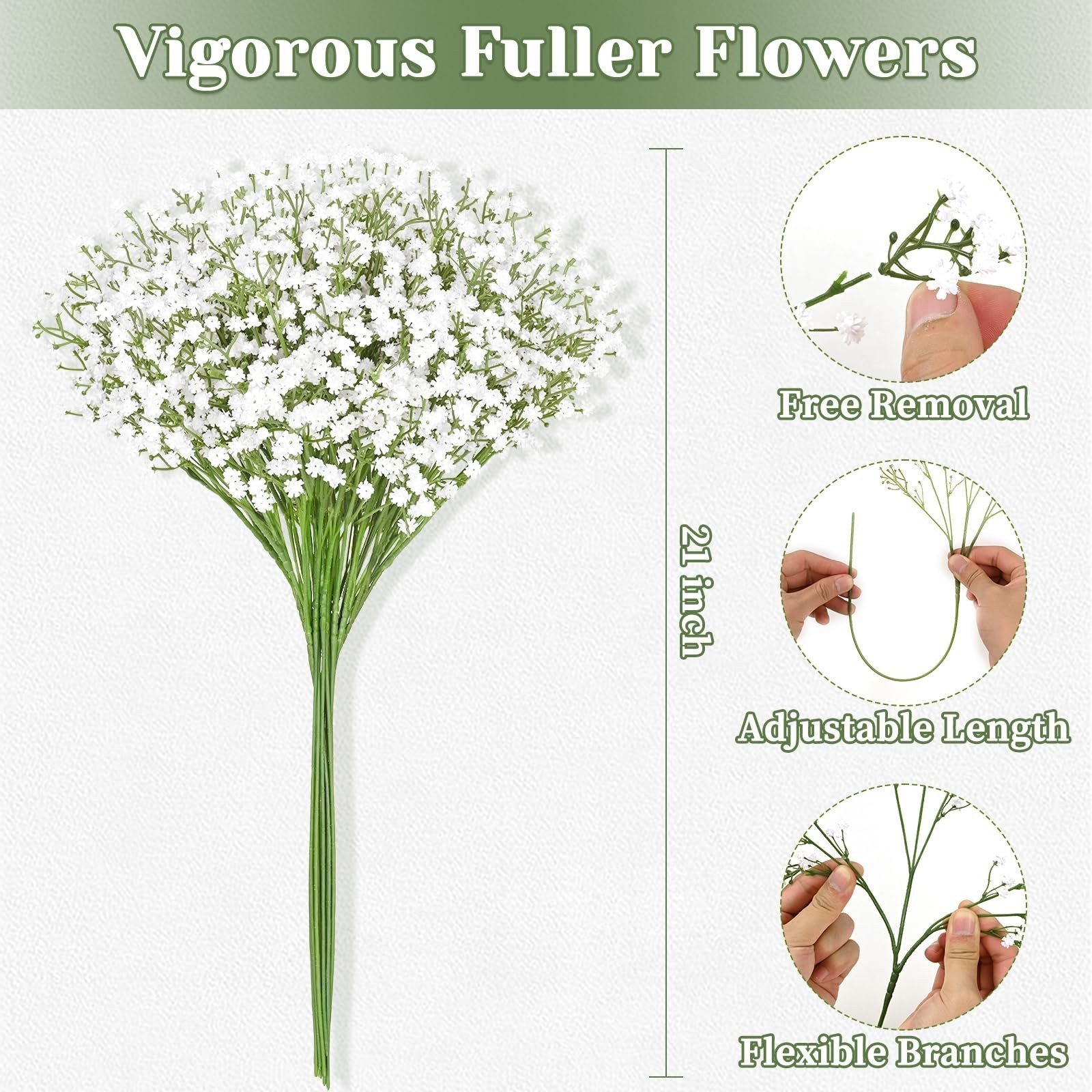 Yastouay 90 Pcs Babys Breath Artificial Flowers, 21” White Babys Breath Babys