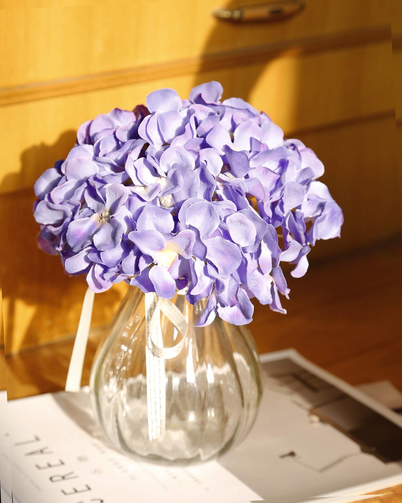 Artificial Hydrangea Flowers Purple, 6 Stems, Silk Floral Arrangement Decor