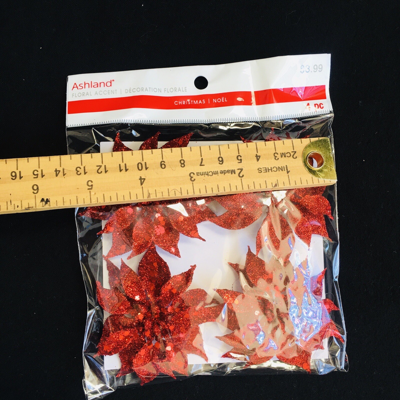 Ashland Glitter X’mas Flower 3″ Red ( Set Of 16 ) Flower Ornament X-34