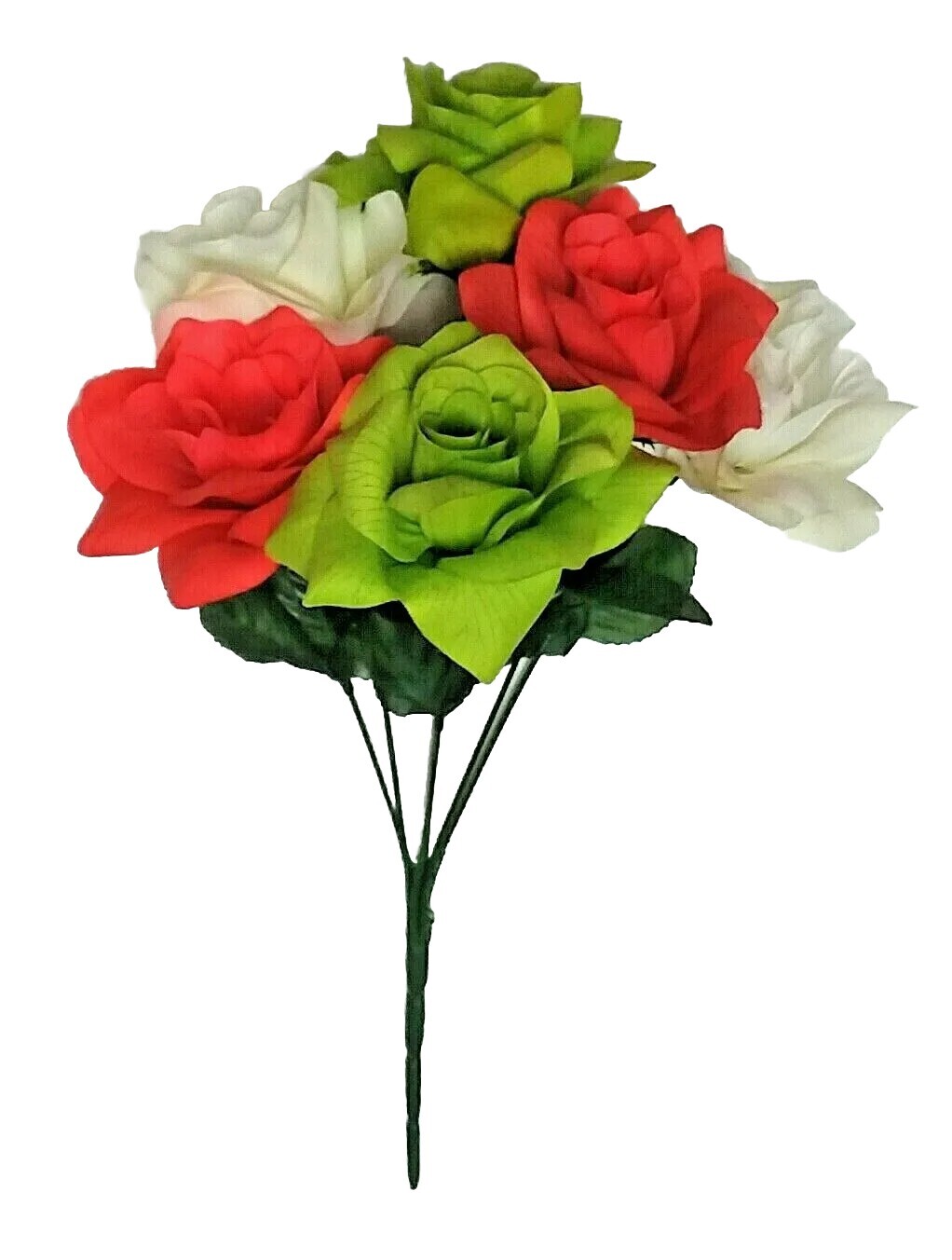 Coral Cream & Green 6 Roses 4″ Bloom 14″ Bush Silk Flower Home Outdoor Decor USA