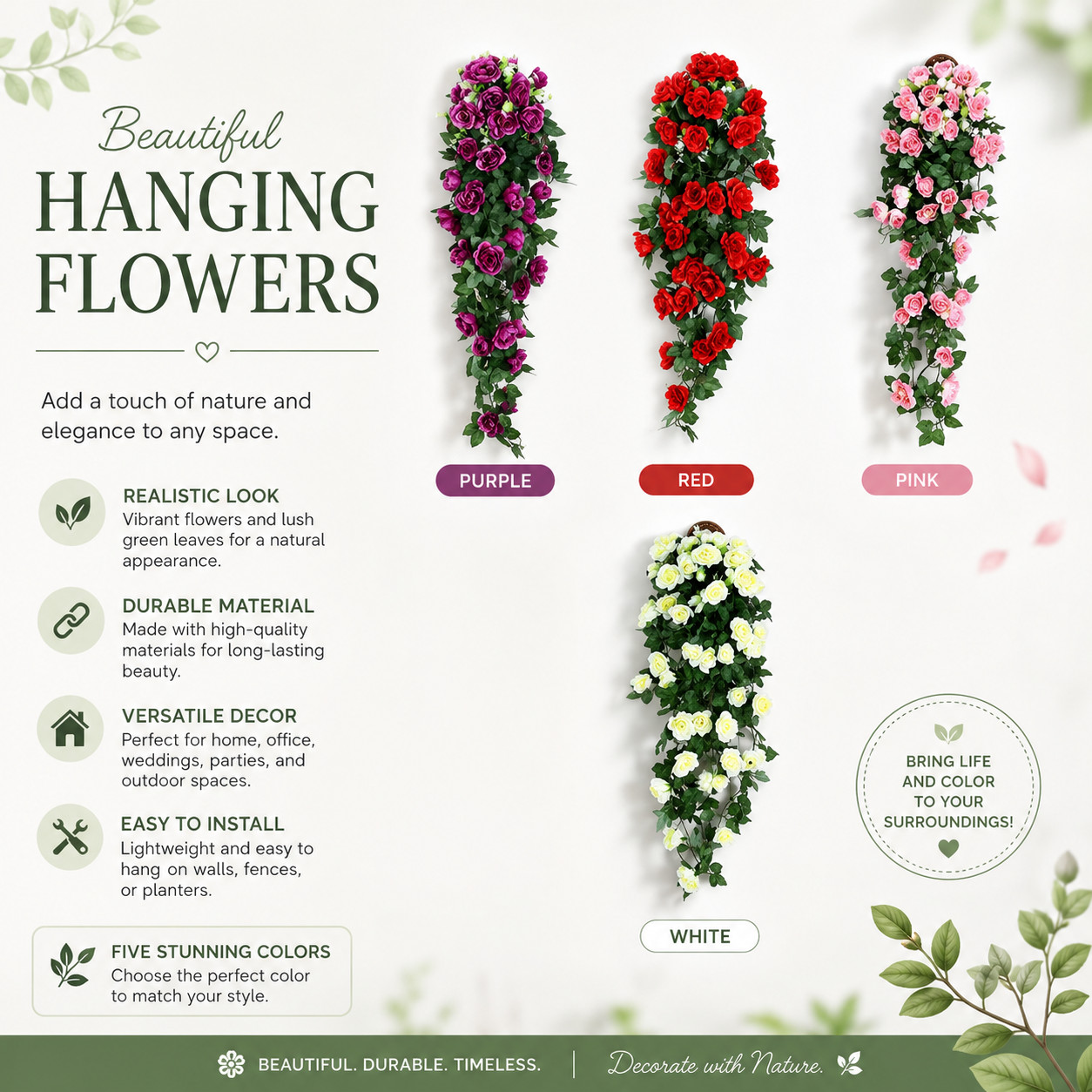 90cm Garland Vine Artificial Flower Red Fake Ivy Plant Home Garden Party Decor