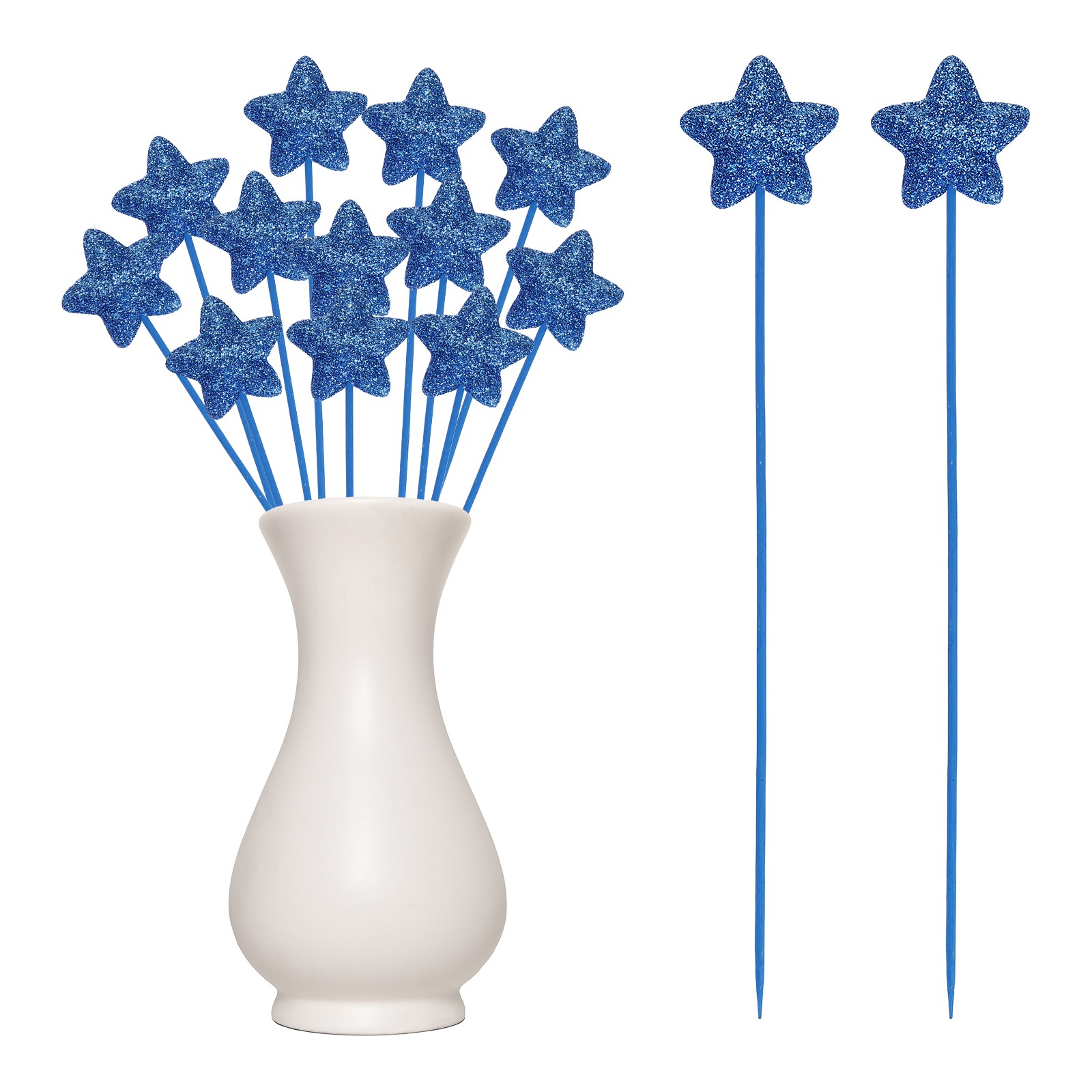 12 Pcs 4th of July Glitter Star Picks 8″ Puffy Sparkly Sticks (Navy Blue)