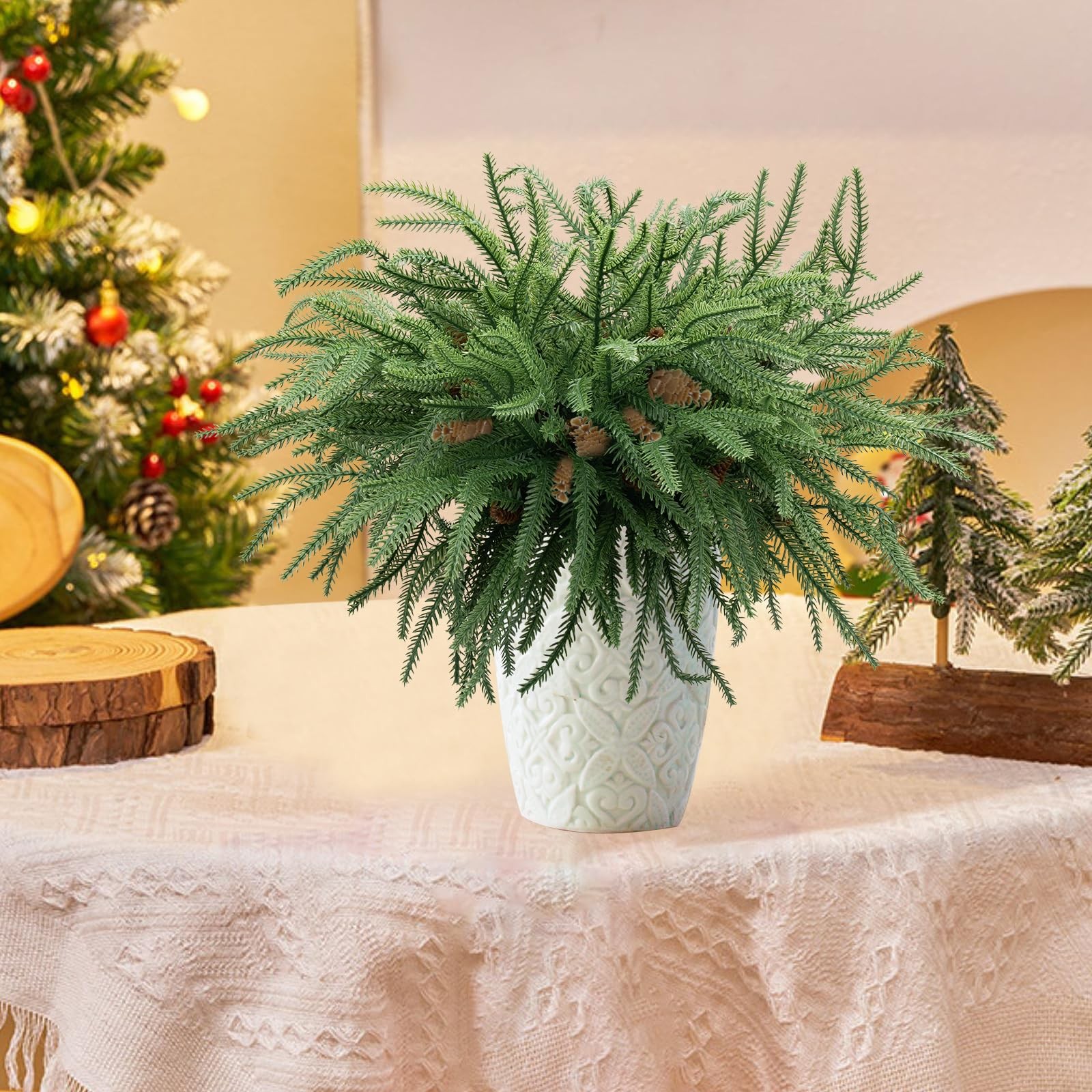 HUZIYAHAN Christmas Norfolk Pine Stems 18Inch Artificial Christmas Green Plan…
