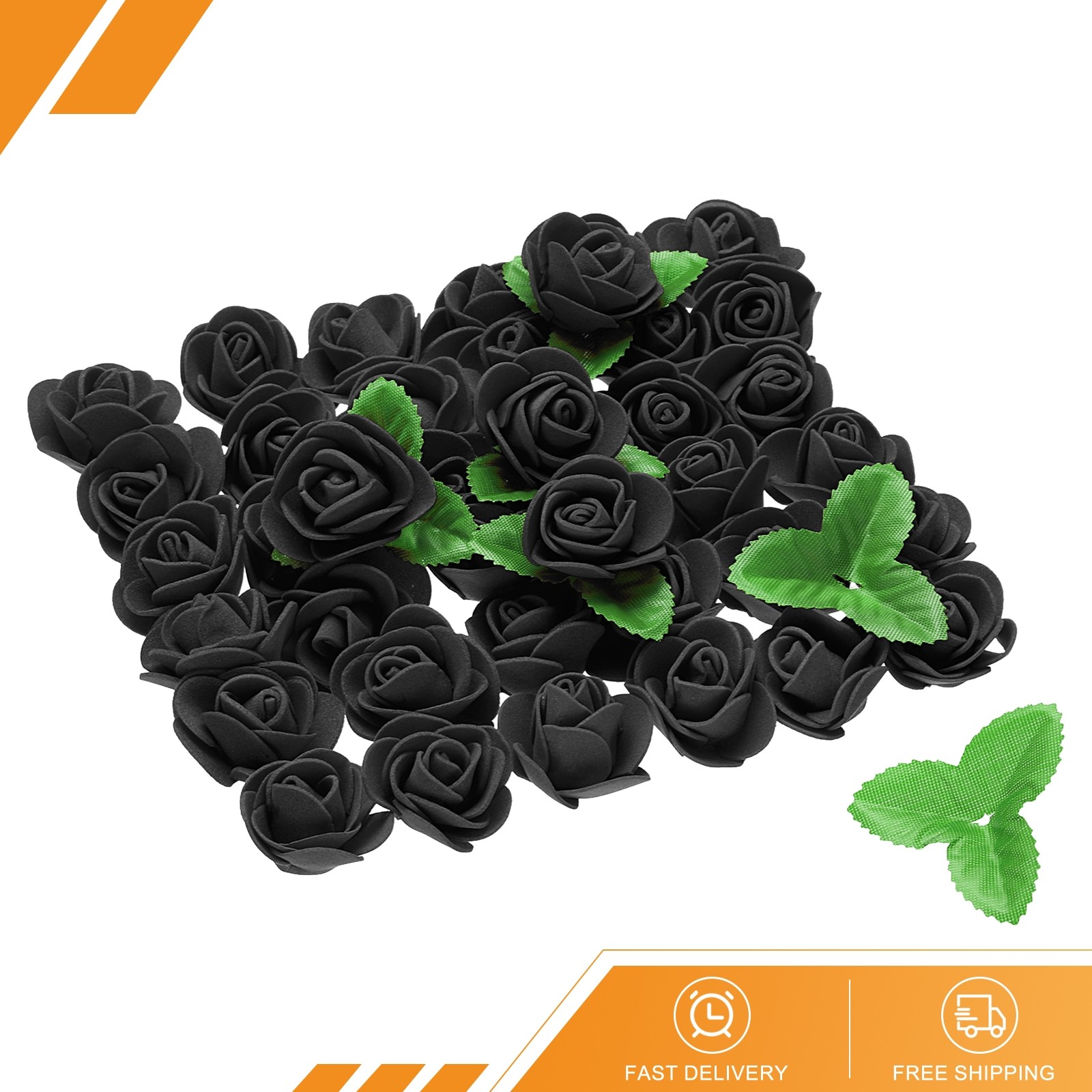 500pcs Foam Rose Heads 1.4″ with 10pcs Leaves for DIY Crafts Black