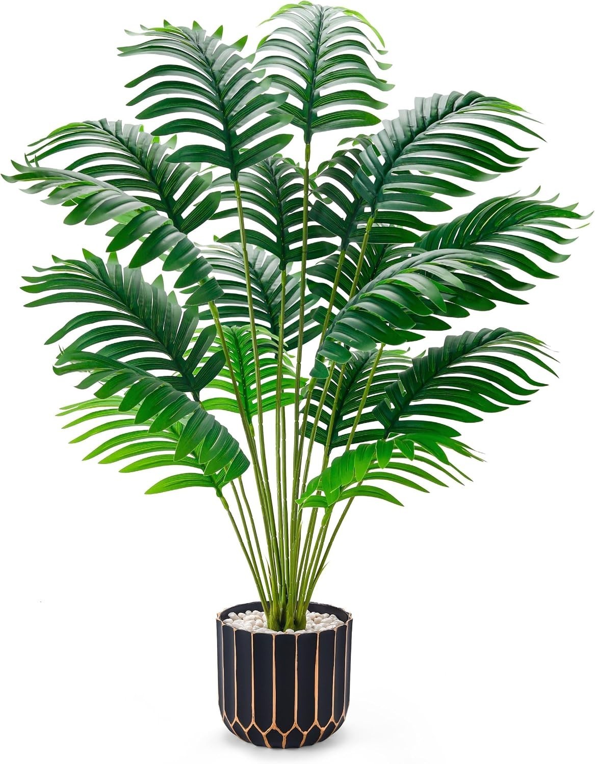 Realistic 28″ Faux Palm Tree – Black Gold Pot for Easy Living Room Elegance