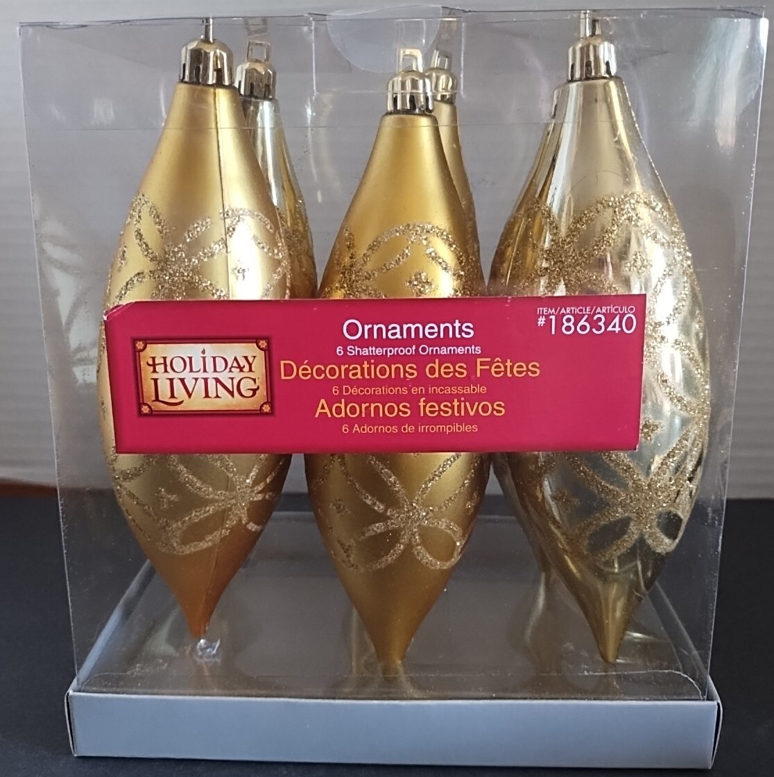Holiday Living Set Of 6 Gold Christmas Tree Holiday Ornaments Shatter Resistant