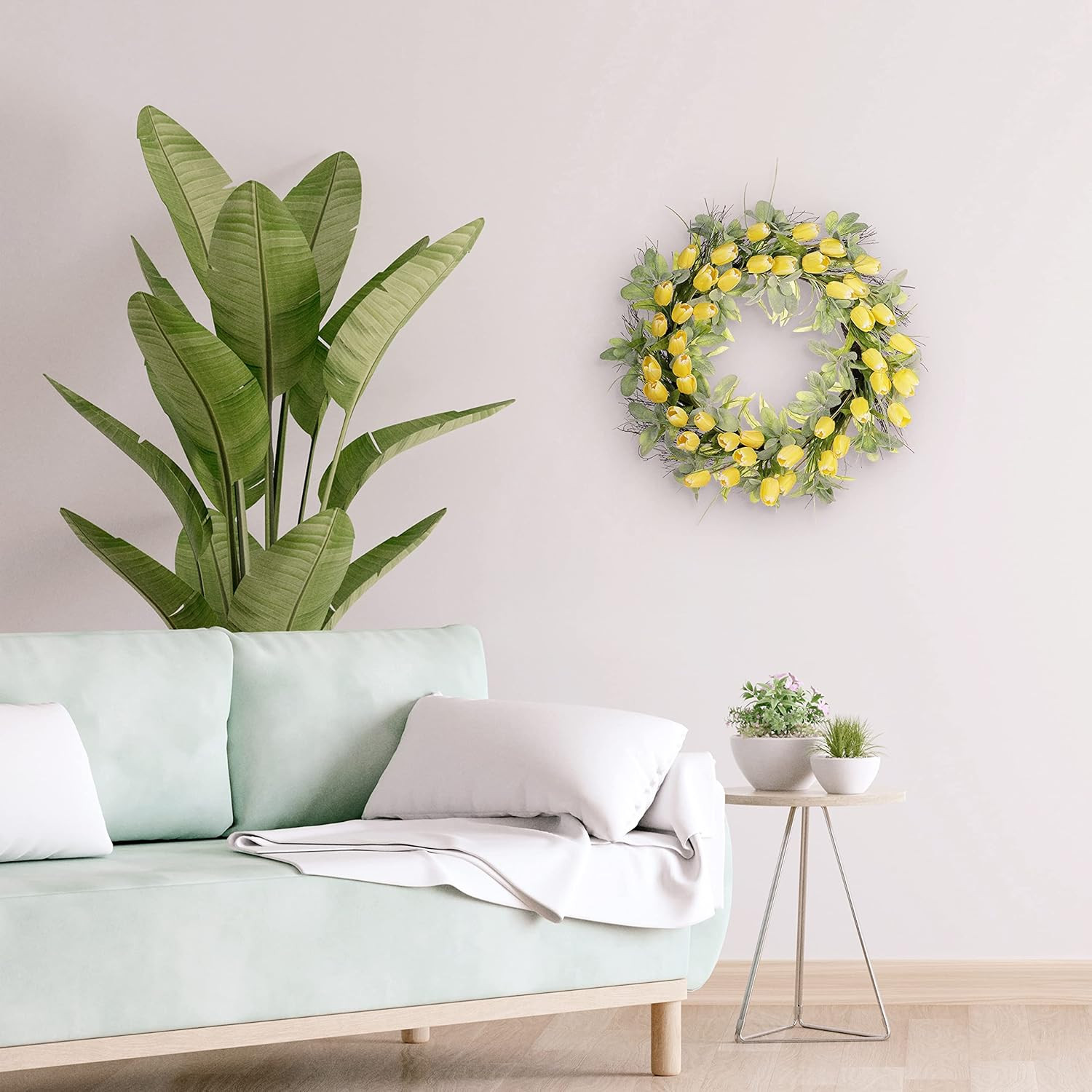 30″ Spring Tulip Wreath with Green Leaves – Beautiful Floral Decor
