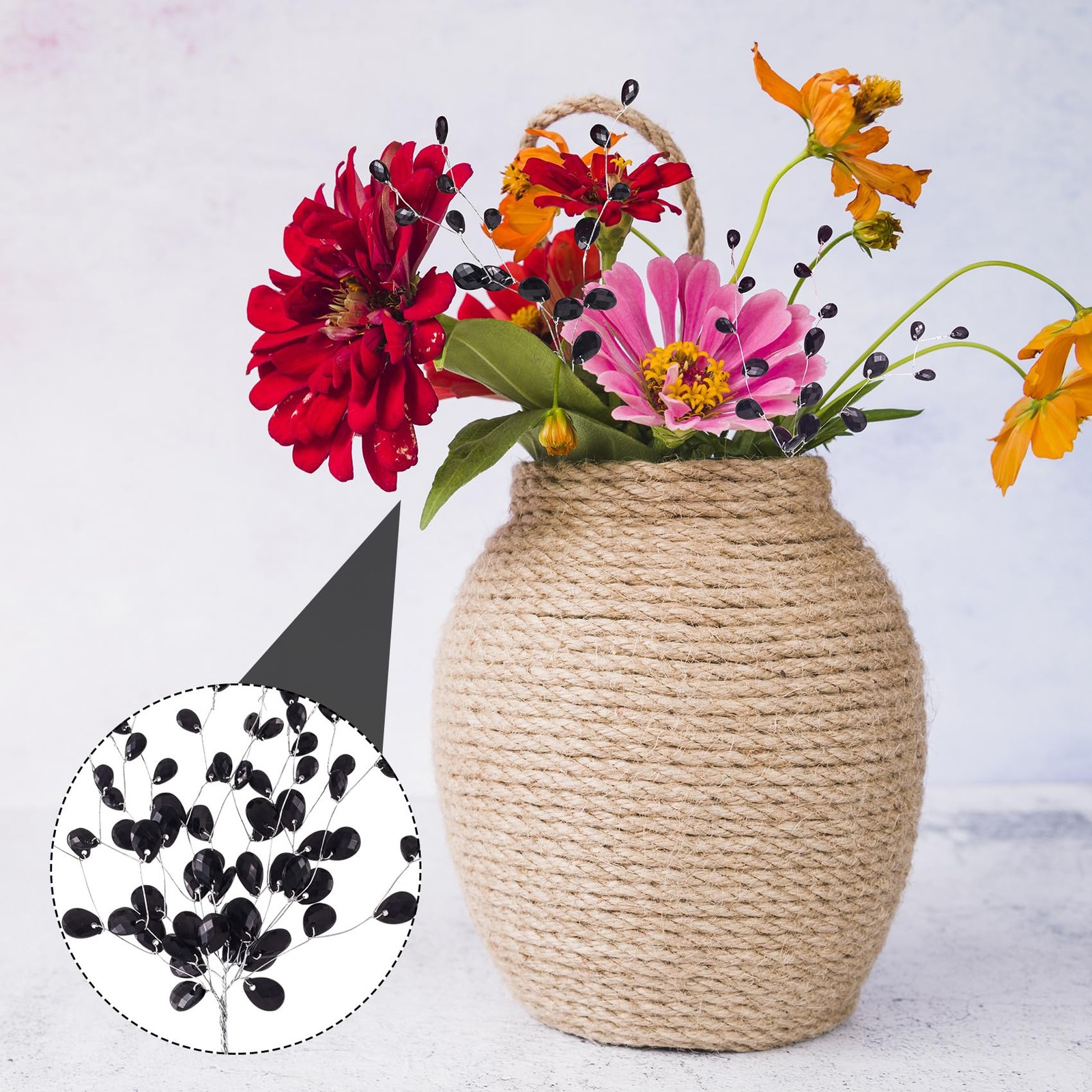 9 PCS Black Floral Acrylic Crystal Flower Branches Bead Drop Bouquets Decor