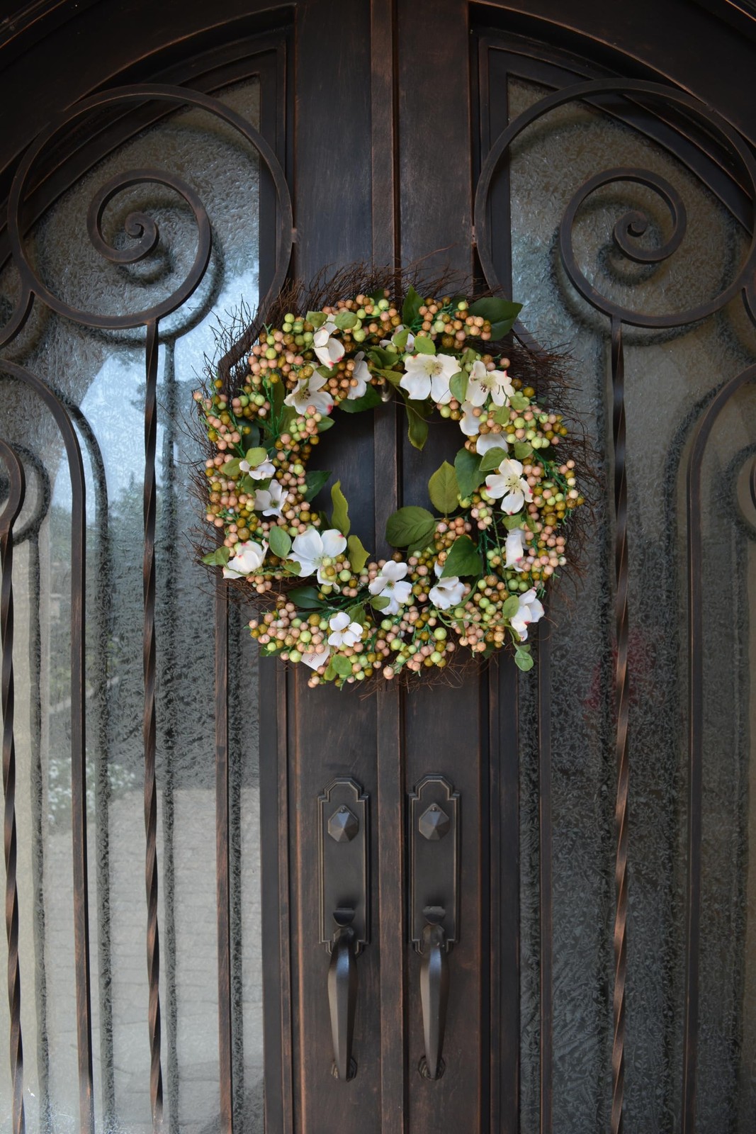 Admired By Nature 22″ Artificial White Dogwood Berry Wreath Spring Summer Wre…