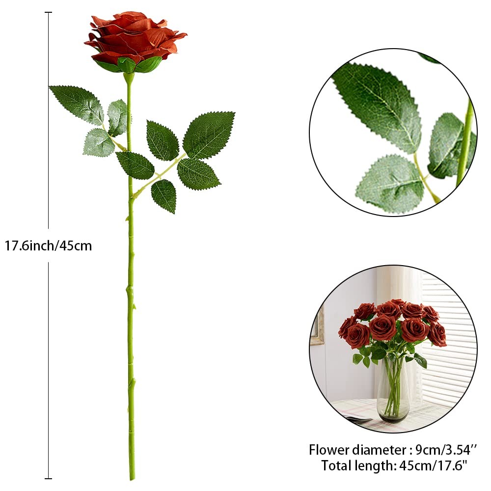 Artificial Rose Bouquet 10pcs for Wedding, Bridal, Centerpiece – Burnt Orange