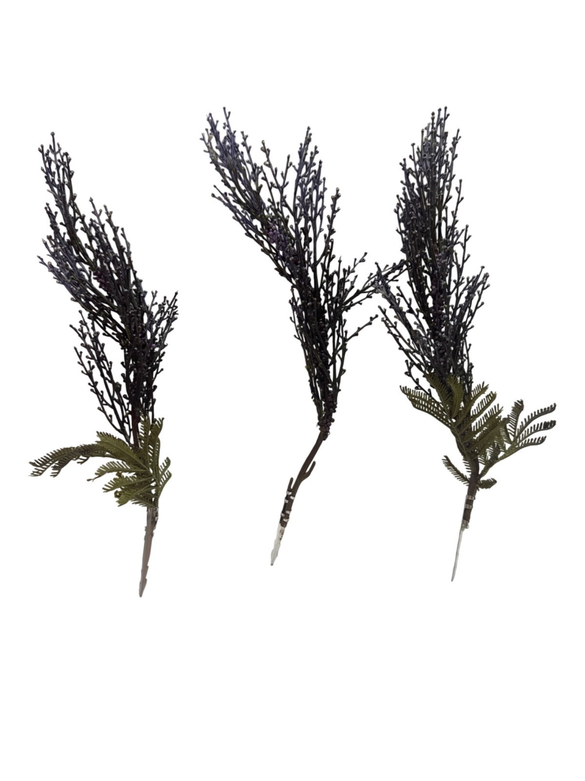 Artificial Dark Purple Spray Picks Branches Fern Accent Home Decoration Set Of 3