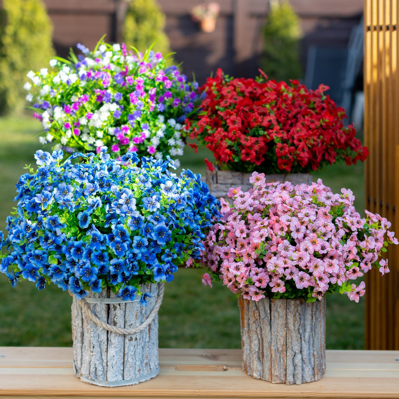 Artificial Flowers for Outdoors Fake Plants – 16 Bundles Faux Outside Greener…