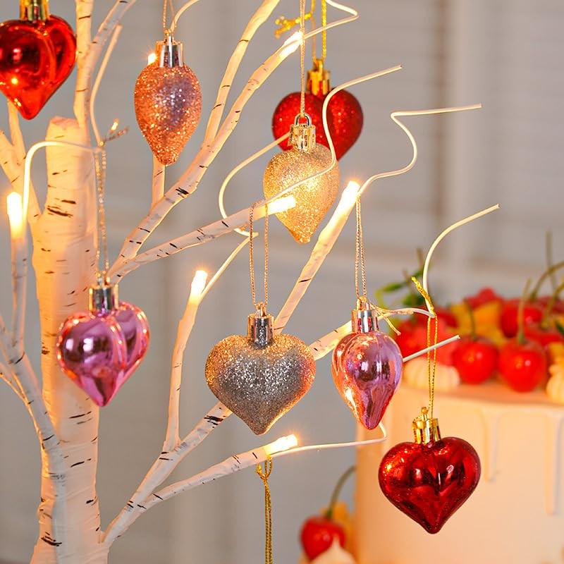 24 Inch Lighted White Birch Tree | Valentines Day Tabletop Decor with Hanging…