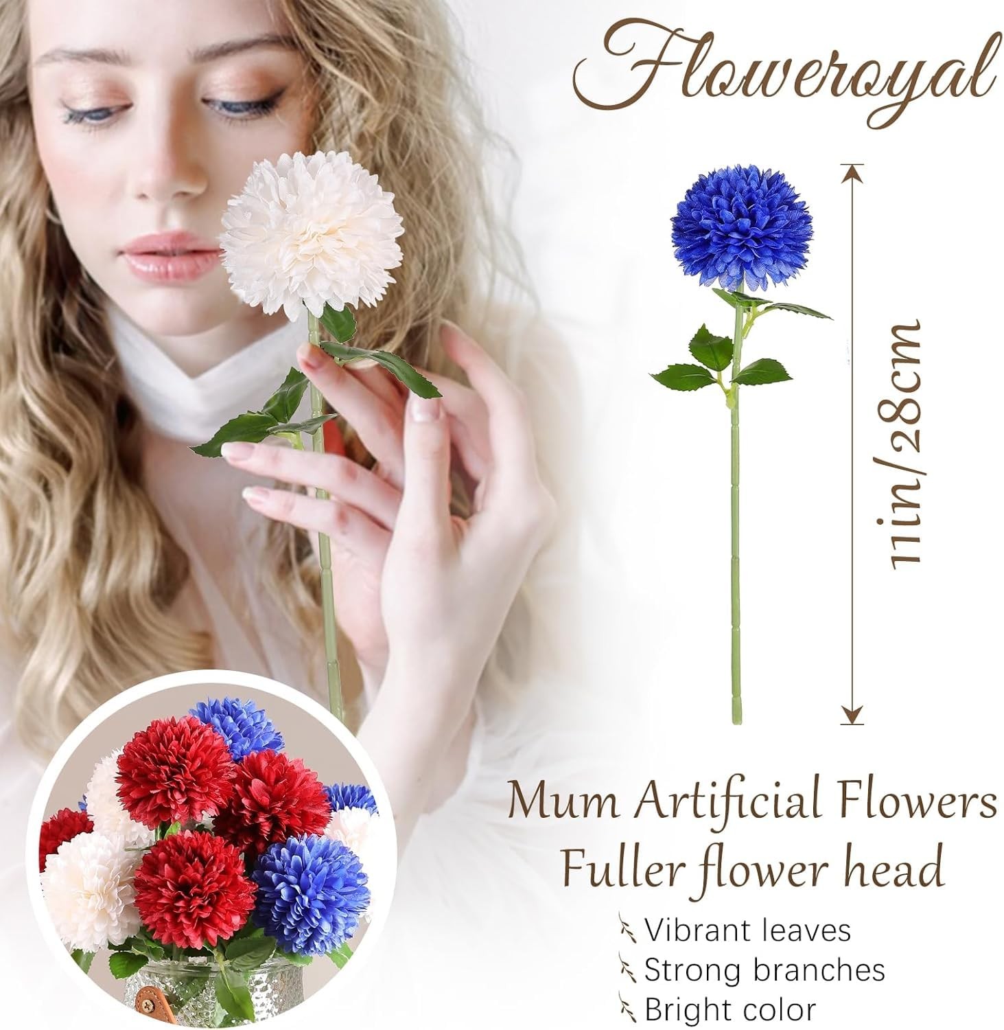 12pcs 4th of July Flowers 250th Anniversary Artificial Chrysanthemum Silk Hyd…