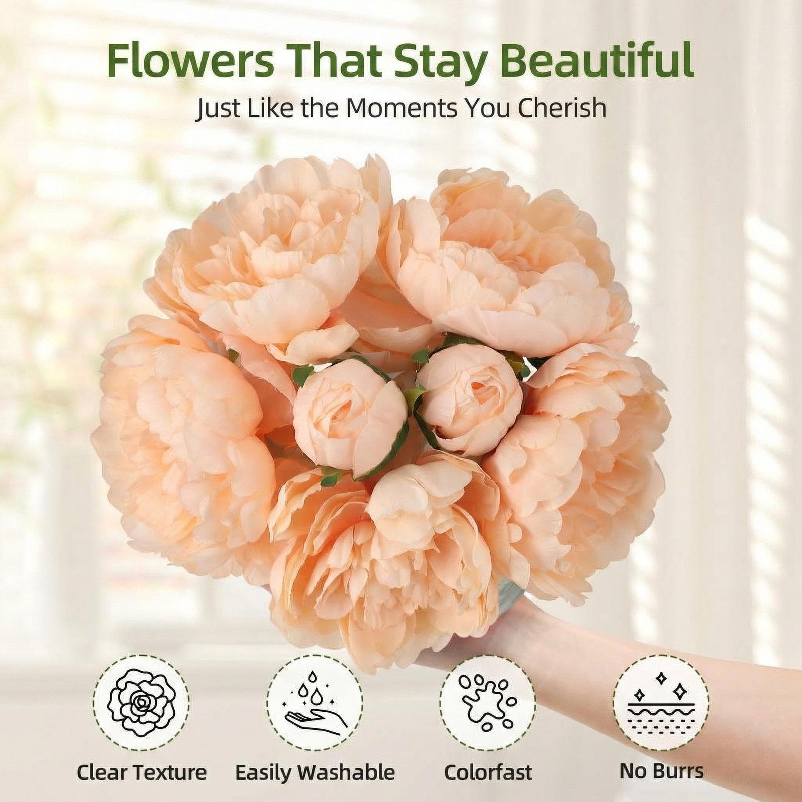 Artificial Peonies Flowers with Vase, Mixed Champagne Silk Peony Bouquet with…