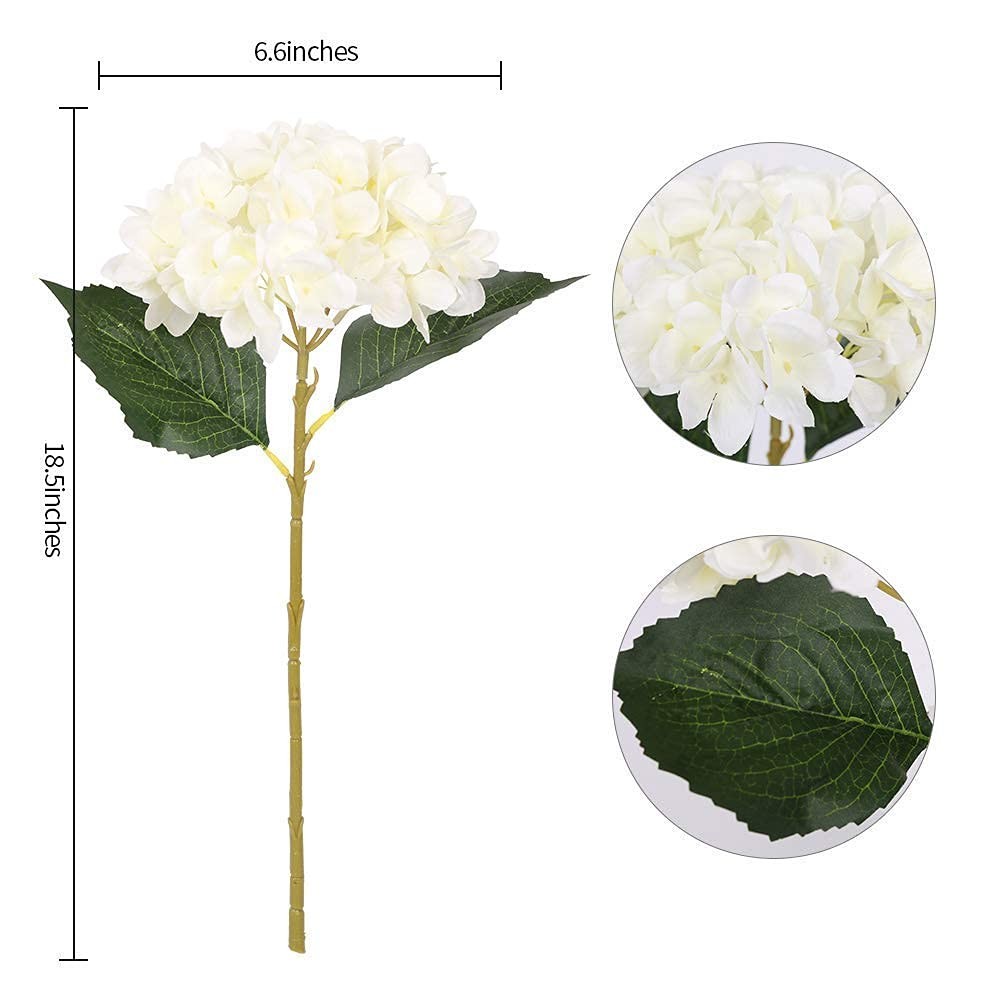 6pcs White Hydrangea Artificial Flowers – Faux Hydrangea Flowers, Fake Silk F…