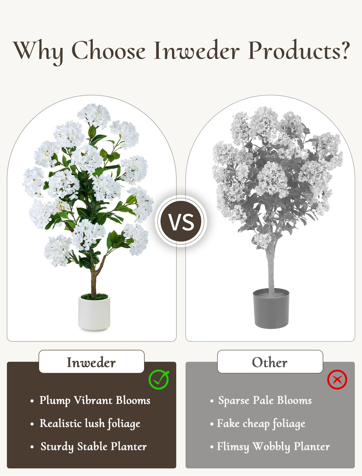 Set of 2 Artificial Crape Myrtle Trees – 3.6Ft Silk Plants for Indoor/Outdoor De