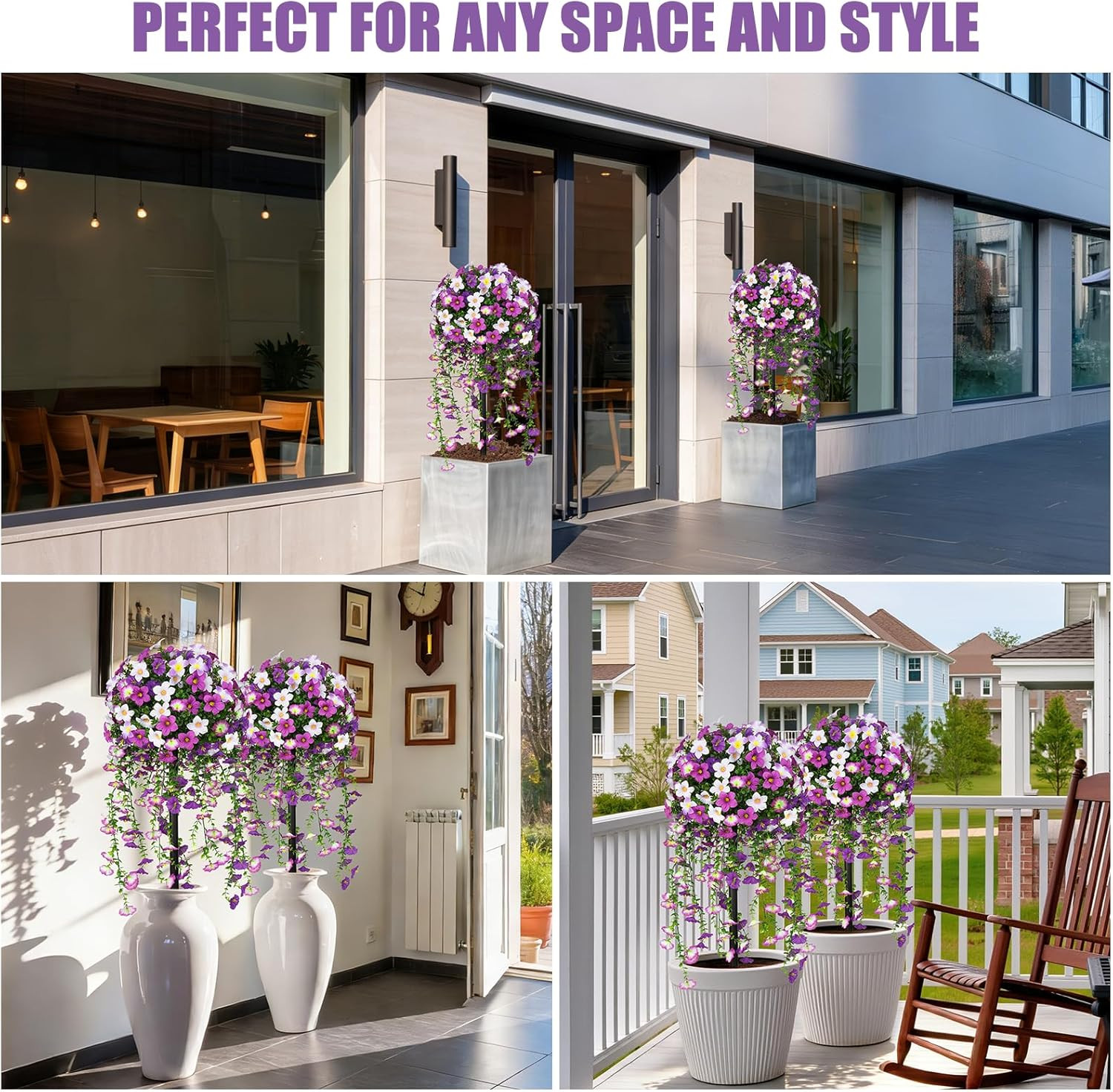 Artificial Topiary Ball Trees with Purple Morning Glory Flowers, 3FT Artificial