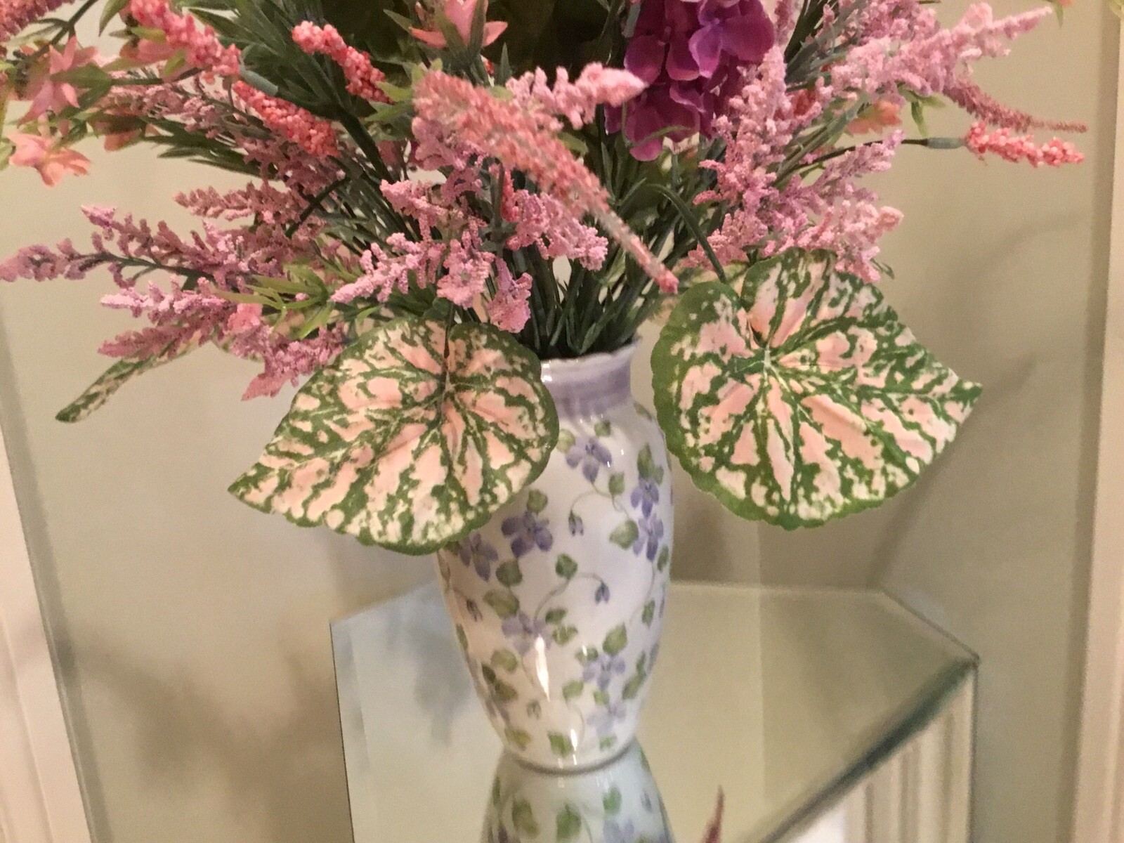 Artificial Floral ARRANGEMENT Flower Pink White Vase 19 Inches tall 18 Inches