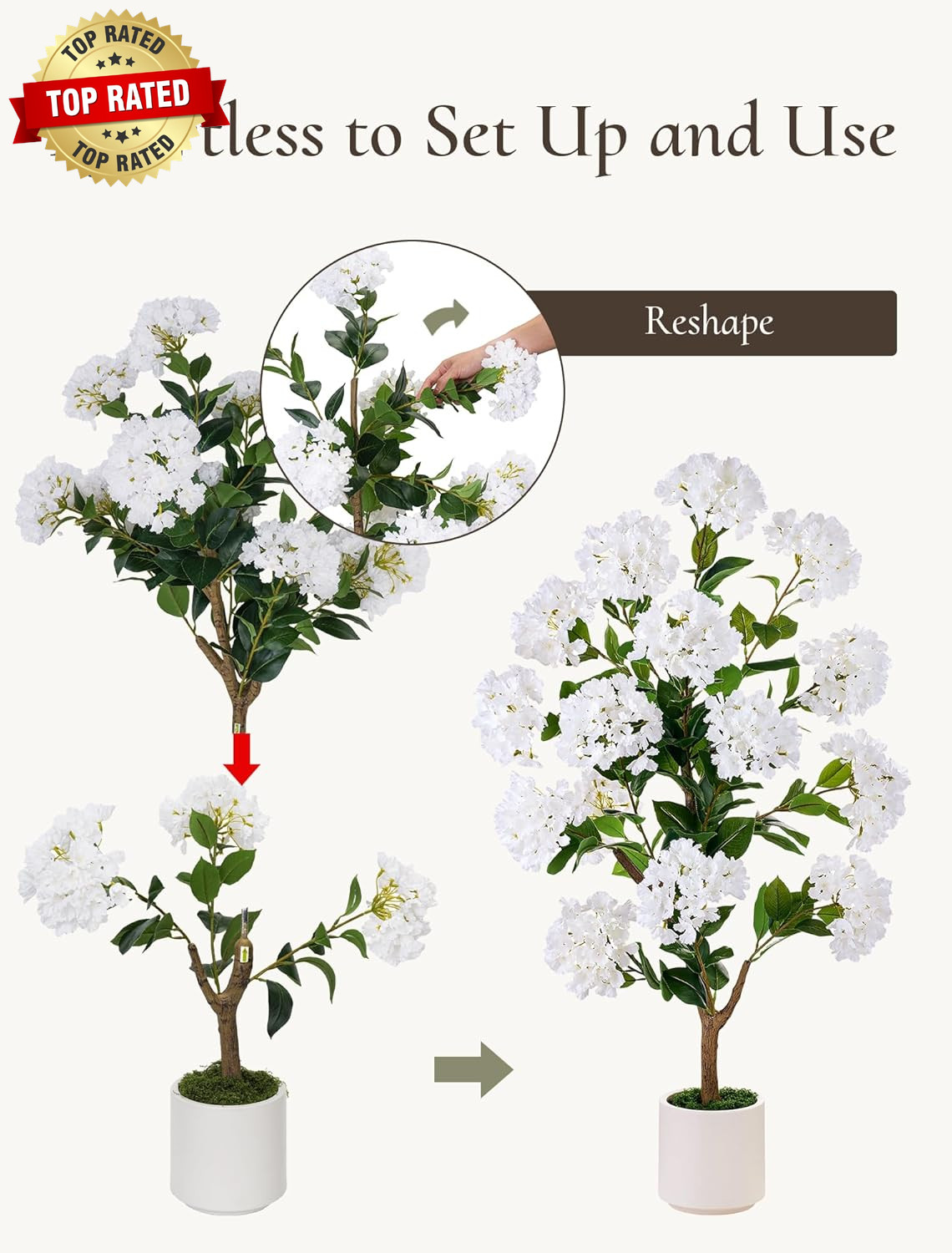 Artificial Flower Tree for Porch: 3.6Ft White Crape Myrtle, 2Pcs | Realistic Sil